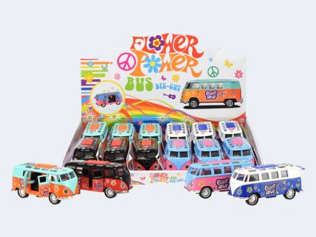 Bild von VW Bully Flower Power 10cm Met Rückz Licht/Ton - Eine Verkaufseinheit = 12 Stück - 20020