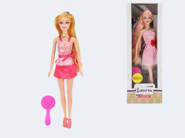 Bild von Lauren Modepuppe 28cm mit lila/rosa Steifen i Haar - 04824A+B