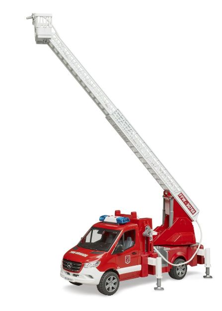 Bild von Bruder 02673 MB Sprinter Feuerwehr mit Drehleiter, Pumpe und Light + Sound Modul