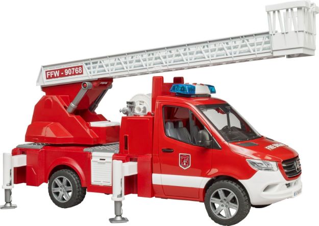 Bild von Bruder 02673 MB Sprinter Feuerwehr mit Drehleiter, Pumpe und Light + Sound Modul
