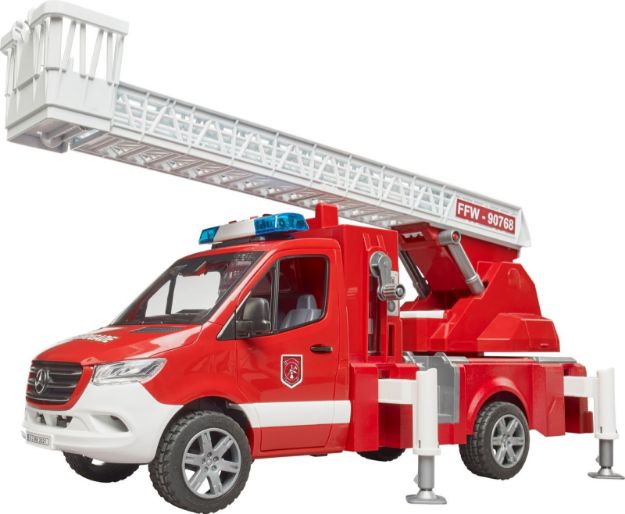 Bild von Bruder 02673 MB Sprinter Feuerwehr mit Drehleiter, Pumpe und Light + Sound Modul