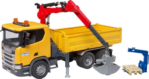 Bild von bruder 03551 Scania Super 560R Baustellen- LKW Kran und 2 Paletten