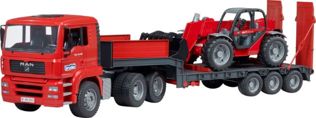 Bild von Bruder 02774 MAN TGA LKW mit Tieflader und Manitou Teleskoplader