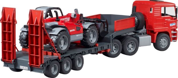 Bild von Bruder 02774 MAN TGA LKW mit Tieflader und Manitou Teleskoplader
