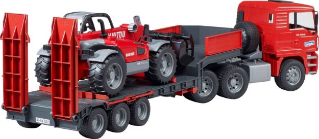 Bild von Bruder 02774 MAN TGA LKW mit Tieflader und Manitou Teleskoplader