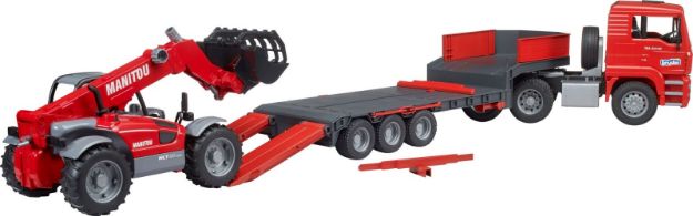 Bild von Bruder 02774 MAN TGA LKW mit Tieflader und Manitou Teleskoplader