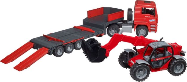 Bild von Bruder 02774 MAN TGA LKW mit Tieflader und Manitou Teleskoplader