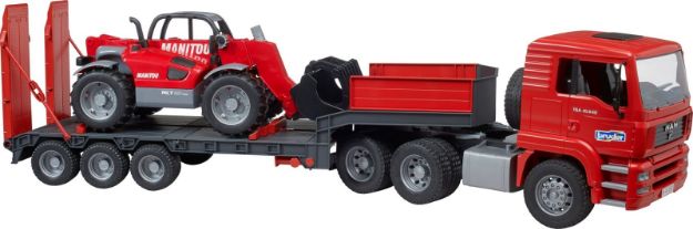 Bild von Bruder 02774 MAN TGA LKW mit Tieflader und Manitou Teleskoplader