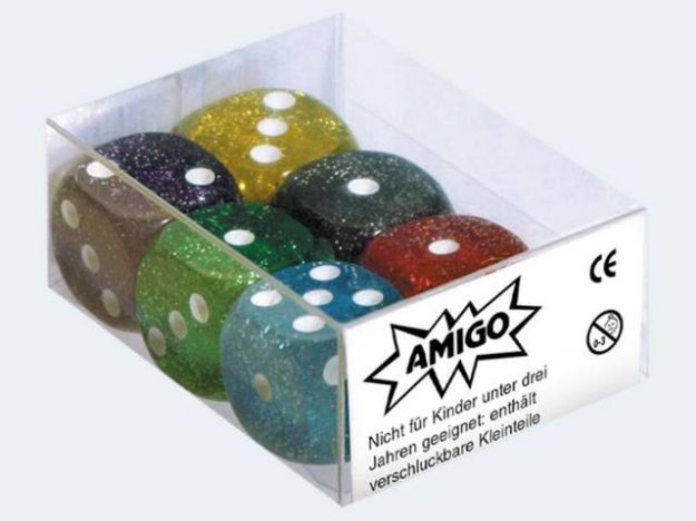 Bild von 6 Würfel 16mm Glitter 6 verschiedene Farben - 00059