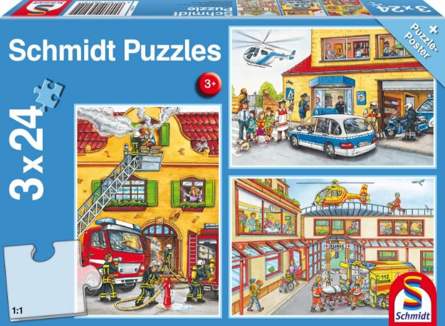 Bild von Schmidt Spiele Kinderpuzzle Feuerwehr und Polizei, 3x24 Teile - 56215