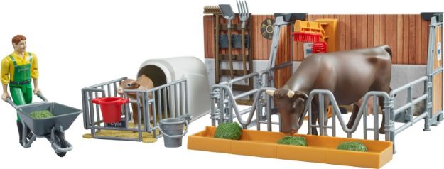 Bild von Bruder 62611 bworld Kuh- und Kälberstall mit Landwirt