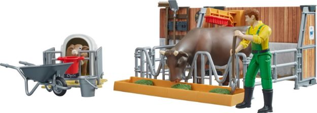 Bild von Bruder 62611 bworld Kuh- und Kälberstall mit Landwirt