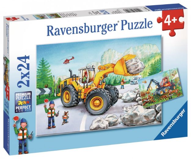 Bild von Puzzle 2x24T Bagger und Waldtraktor - 07802