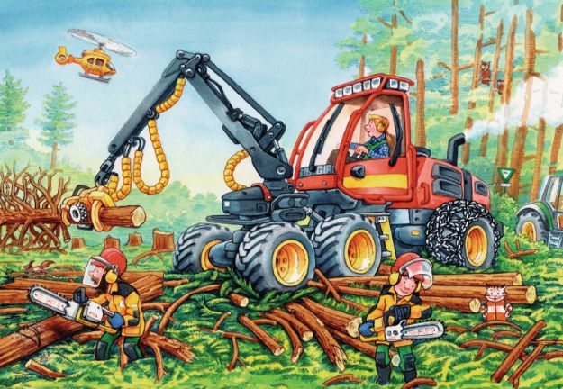 Bild von Puzzle 2x24T Bagger und Waldtraktor - 07802
