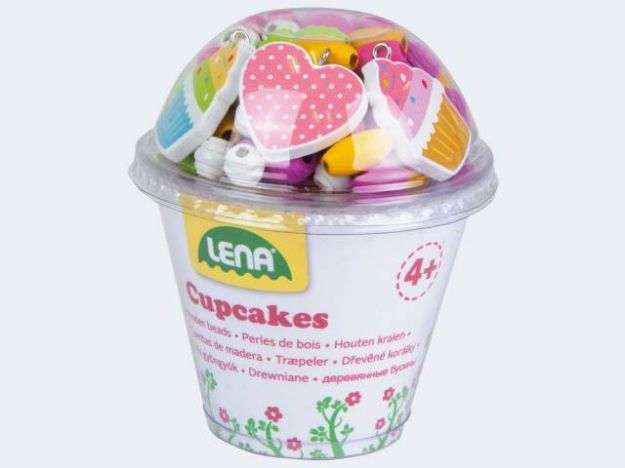 Bild von LENA Holzperlen Cupcakes pink 200 Perlen - 32002
