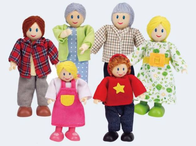 Bild von Hape Puppenfamilie 6 Teile Stoff/Holz - E3500