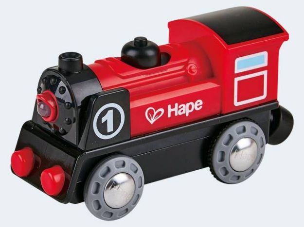 Bild von Hape Lok Nr 1 rot/schwarz Holz Batteriebetrieb - E3703