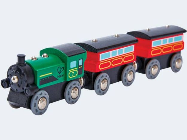Bild von Hape Dampf-Personenzug Holz Lok mit 2 Wagons - E3719