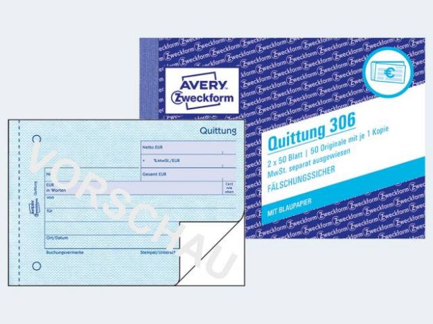 Bild von Quittungen 306 A6/2x50Bl mit MwSt-Nachweis
