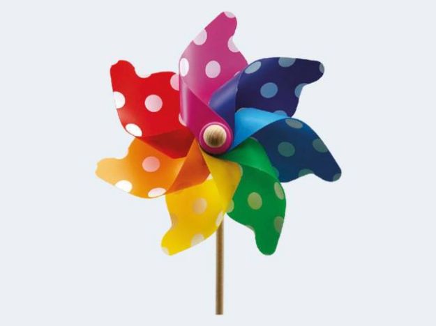 Bild von Windrad 32cm Holzstab bunt mit Punkten - 83244