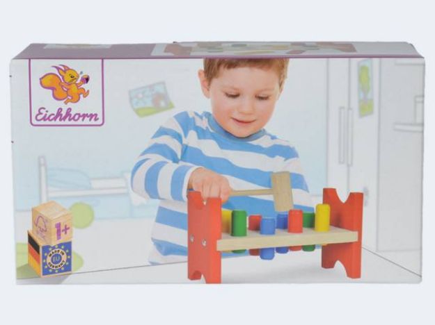 Bild von Eichhorn Klopfbank 27cm Holz bunt 10 Stöpsel - 100027005
