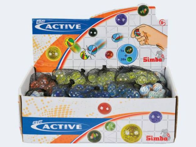 Bild von Be Active Glasmurmeln 16mm 20+1 im Netz - Pro Bestellung wird 1 von mehreren Varianten nach dem Zufallsprinzip versendet! - 107408768