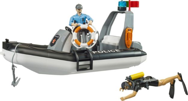 Bild von Bruder 62733 bworld Polizei Schlauchboot, Rundumleuchte, 2 Figuren und Zubehör