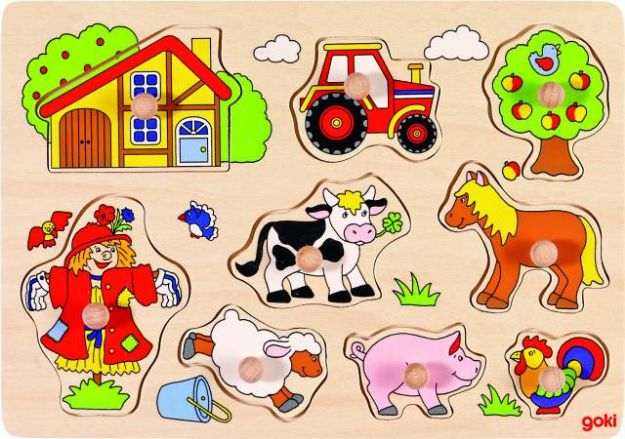 Bild von GOKI Steckpuzzle 9T Farm/Bauernhof Holz 30x21cm - 57995