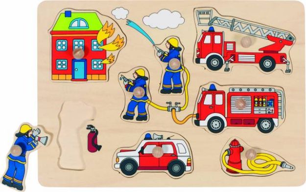 Bild von GOKI Steckpuzzle 8T Feuerwehr Holz 30x21cm - 57907