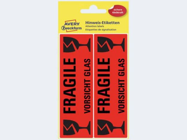 Bild von Hinweisetikett 3050 Vorsicht Glas 119x38 - Eine Verkaufseinheit = 10 Stück