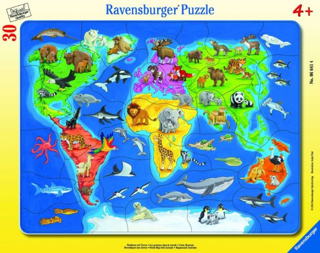 Bild von Ravensburger 06641 Rahmepuzzle Weltkarte mit Tieren 30 Teile