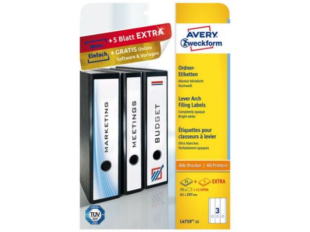 Bild von Ordner Etiketten breit 61x297mm weiss - L4759-25