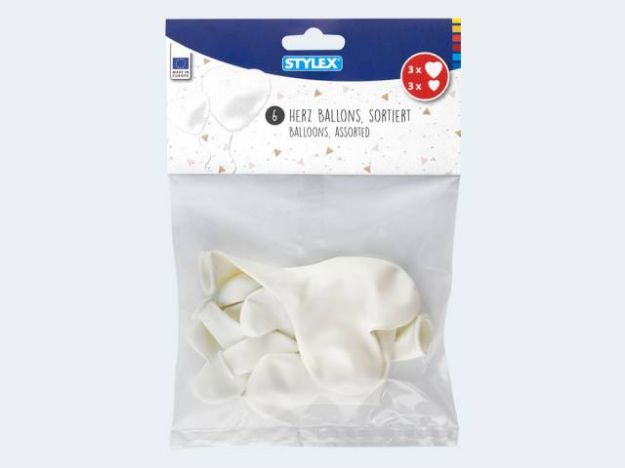 Bild von 6 Herzballon weiss 2 verschiedene Größen - 14762