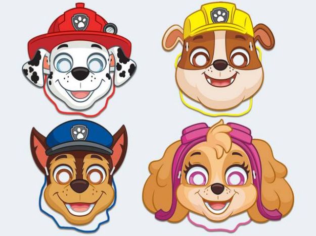 Bild von 4 Gesichtsmasken Paw Patrol - Ein Stück von 4 Varianten nach dem Zufallsprinzip versendet! Pappe ø 20cm - 15965