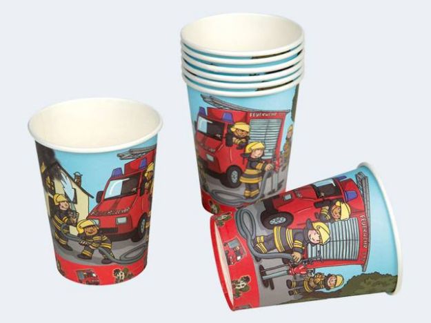 Bild von 8 Papp-Becher Feuerwehr 0,2l - 19501