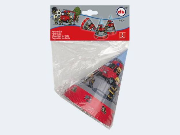 Bild von 8 Party-Hüte Feuerwehr H: 15cm - 19504
