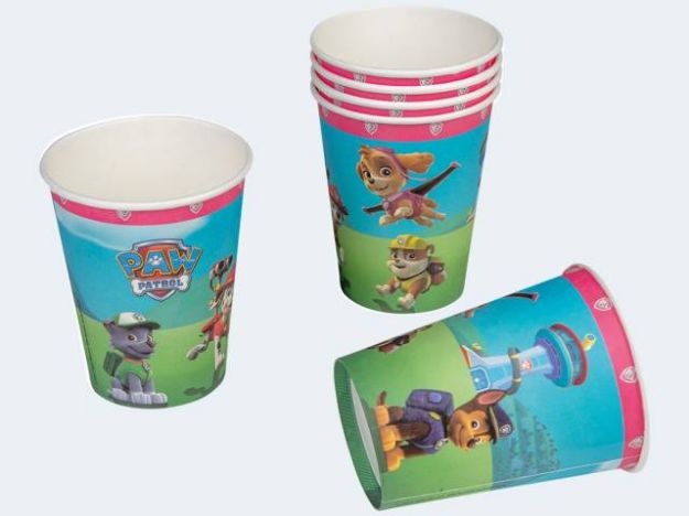 Bild von 6 Papp-Becher Paw Patrol pink 0,2l - 19714