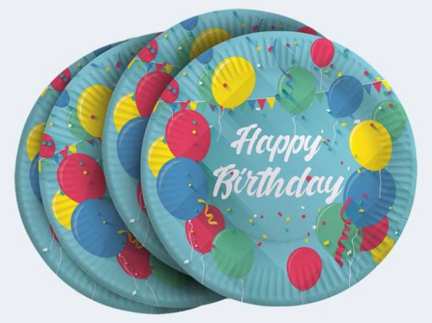 Bild von 8 Papp-Teller Happy Birthday  23cm - 19940