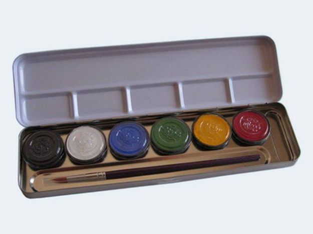 Bild von 6 Schminkefarben Metalletui mit Profi Pinsel - 206003