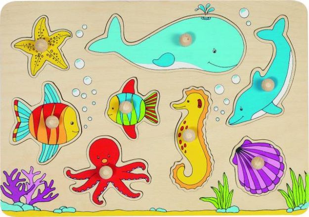 Bild von GOKI Steckpuzzle 9T Unterwasserwelt Holz 30x20cm - 57953
