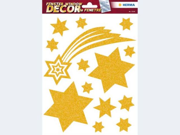 Bild von Fenstersticker Sterne gold 30x30 wiederverwendbar - 15109