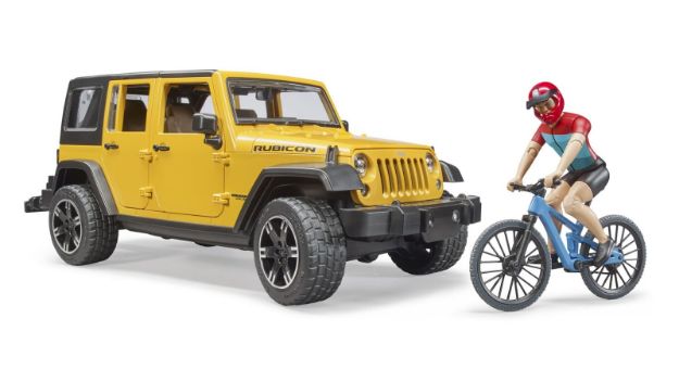 Bild von Bruder 2543 Jeep Wrangler Rubicon Unlimited mit 1 Mountainbike und Radfahrer - 02543