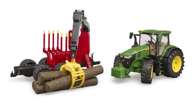 Bild von Bruder 03154 John Deere 7R 350 mit Rückeanhänger und 4 Baumstämmen