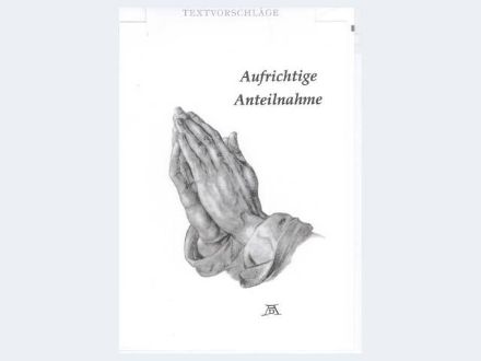 Zeige Details für Trauer betende Hände mit Textvorschlägen - Eine Verkaufseinheit = 5 Stück - 81-TV05 Bild von Trauer betende Hände mit Textvorschlägen - Eine Verkaufseinheit = 5 Stück - 81-TV05