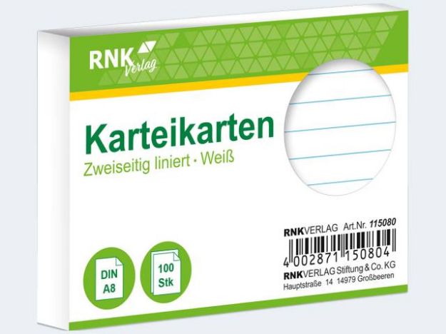 Bild von Karteikarten A8/100 weiß liniert - 115080