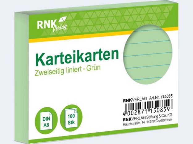 Bild von Karteikarten A8/100 grün liniert - 115085