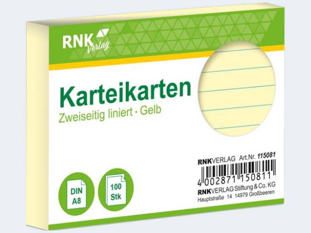 Bild von Karteikarten A8/100 gelb liniert - 115081
