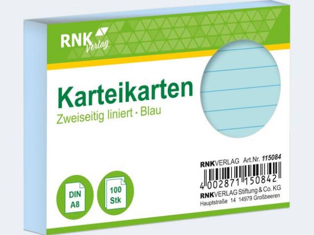Bild von Karteikarten A8/100 blau liniert - 115084