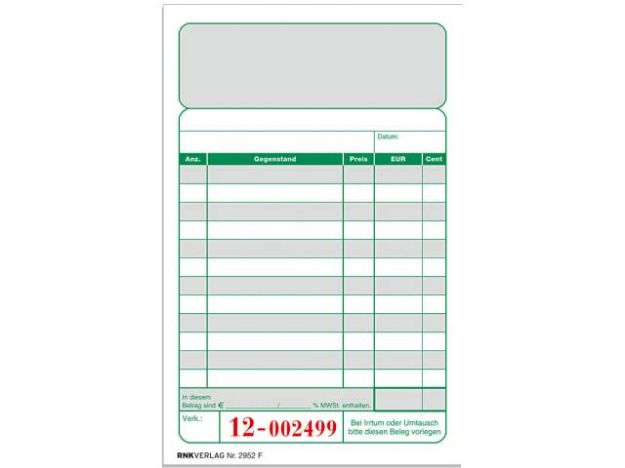 Bild von Kassenblock 2x50Bl - Eine Verkaufseinheit = 10 Stück - 2952F