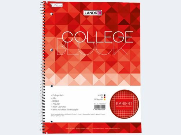 Bild von Collegeblock A4/80 Lin22 70g kar mR li/re Landre - Eine Verkaufseinheit = 10 Stück - 100 050 064